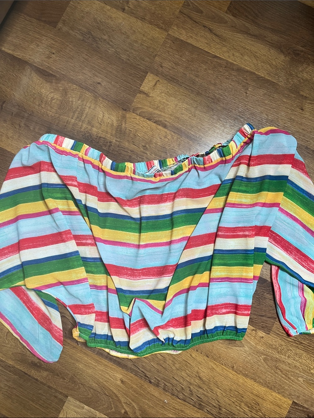Flying Tomato Off The Shoulder Crop Top Rainbow Stripes Size XL